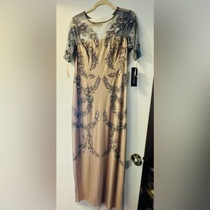Adrianna Papell Taupe and Silver Embellished Gown
